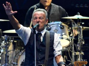 Bruce Springsteen performs on stage at Giuseepe Meazza Stadium as part of 'Land of Hope and Dreams' tour, Milan